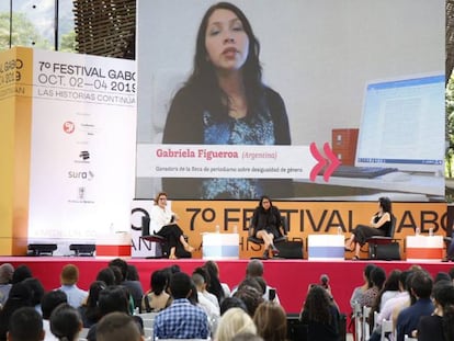 El panel conformado por Montserrat Domínguez, subdirectora de EL PAÍS, Gabriela Wiener, Josefina Licitra y Gabriela Figueroa. 