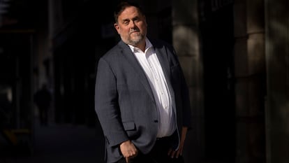 El presidente de ERC, Oriol Junqueras,  en la sede del partido.
