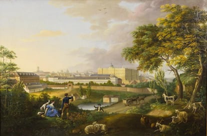 Vista del Palacio Real desde la montaña de Príncipe Pío. Cuadro de José María Avrial y Flores (1836).