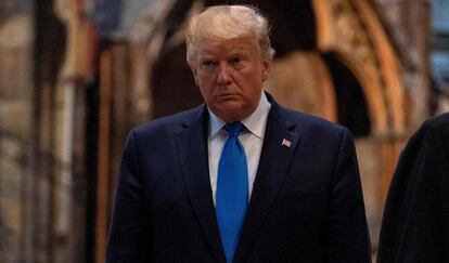 El presidente de EE UU, Donald Trump, en Londres este lunes.