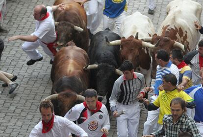 Dos personas resultaron heridas por asta durante la carrera, protagonizada por toros de la ganadería de Cebada Gago.