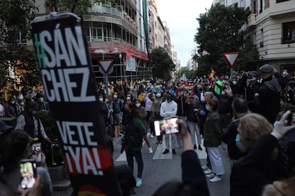 Imagen de la protesta de este miércoles en la calle de Núñez de Balboa en Madrid.
