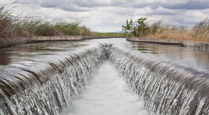 Canal de regadío en las vegas altas del Guadiana, en la provincia de Badajoz.