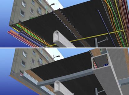 Arriba, actual distribución de servicios urbanos en zanja. Abajo, futura distribución en galería.