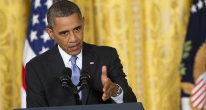 Obama, en la rueda de prensa de hoy.