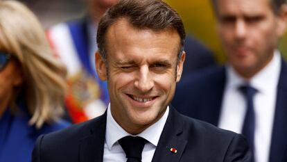 El presidente de Francia, Emmanuel Macron, el domingo después de votar en la segunda vuelta de las legislativas.