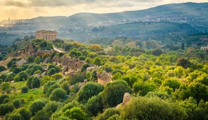 Vista aérea del Valle de los Templos, en las afueras de Agrigento.