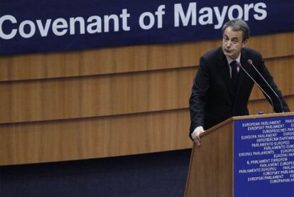 José Luis Rodríguez Zapatero, durante su intervención, ayer en el Parlamento Europeo.