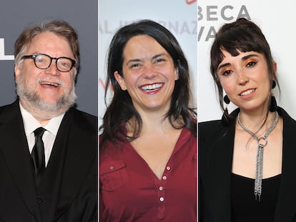 Los cineastas mexicanos Guillermo del Toro, Úrsula Pruneda y Michelle Garza