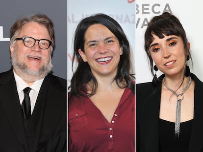 Los cineastas mexicanos Guillermo del Toro, Úrsula Pruneda y Michelle Garza.