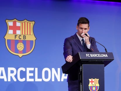 Lionel Messi, durante la rueda de prensa del 8 de agosto en Barcelona.