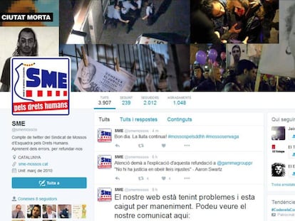 El Twitter hackeado del sindicato de Mossos d'Esquadra.