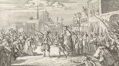 El cardenal Nicolás de Cusa, a su llegada a los Países Bajos en 1451 (grabado de 1700).