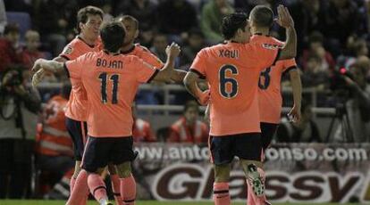 Messi celebra uno de sus tres goles