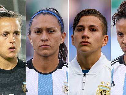 Laurina Oliveros , Eliana Stábile, Lorena Benítez y Julieta Cruz,  jugadoras de la selección de fútbol argentina.