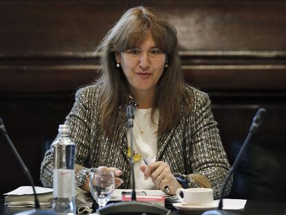 La presidenta de la cámara catalana, Laura Borràs, esta mañana, en la reunión de la Mesa el Parlament. EFE/Andreu Dalmau