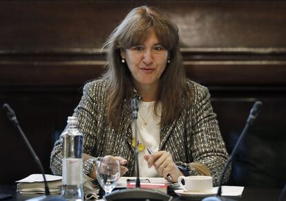 La presidenta de la cámara catalana, Laura Borràs, esta mañana, en la reunión de la Mesa el Parlament. EFE/Andreu Dalmau