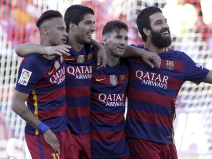 Neymar, Suárez, Messi y Arda, en el triunfo del Barça ante el Granada.