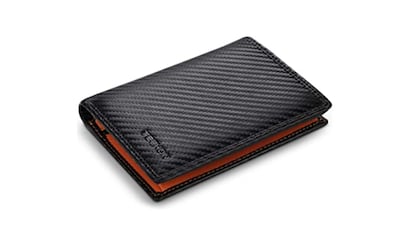 Cartera cuero negra y naranja