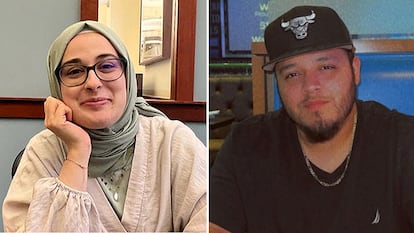 Rumeysa Ozturk, estudiante turca detenida y que afronta su deportación, y Kilmar Abrego, salvadoreño detenido sin orden judicial y deportado a una cárcel de El Salvador.