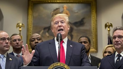 El presidente de Estados Unidos, Donald Trump, durante un discurso en la Casa Blanca, Washington, el pasado 14 de noviembre.