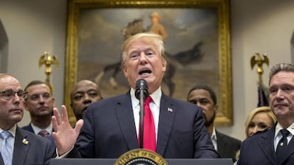 El presidente de Estados Unidos, Donald Trump, durante un discurso en la Casa Blanca, Washington, el pasado 14 de noviembre. 