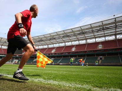 Árbitros durante evento de preparação para a Copa do Mundo.