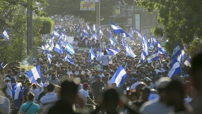 Manifestación contra el régimen de Daniel Ortega el 23 de abril de 2018 en Daniel Ortega, en Managua (Nicaragua).