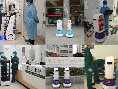 Uno de los robots de Keenon Robotics destinado a la entrega de comida y materiales en algunos hospitales de China.