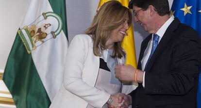 Susana D&iacute;az y Juan Mar&iacute;n, durante su primera reuni&oacute;n el 26 de marzo, tras las elecciones andaluzas.