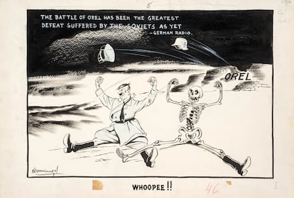 Whoopee!! (The Battle of Orel has been the
greatest defeat suffered by the Soviets as yet
-German radio)

«La batalla de Orel ha sido la mayor derrota
sufrida por los soviéticos hasta ahora. Radio
alemana», 11 de agosto de 1943. Las
tropas soviéticas derrotan a los nazis en un
enfrentamiento clave. Hitler y su proyección 
mortal engañan a los alemanes.