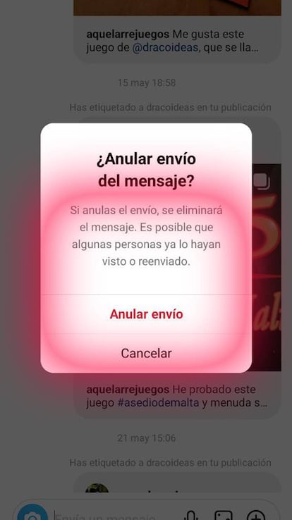 Eliminar mensaje Instagram