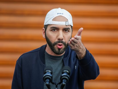 Nayib Bukele, presidente de El Salvador, durante una comparecencia el pasado 17 de febrero en San Salvador.