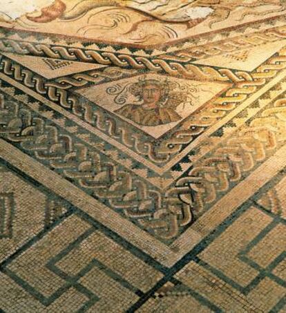 Un mosaico de la villa romana de La Olmeda (Palencia). 