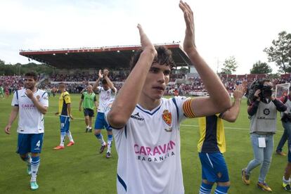 Vallejo, tras ganar al Girona en las semifinales del ascenso a Primera.