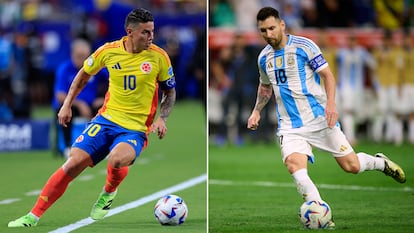 Los jugadores James Rodríguez (izquierda) y Lionel Messi (derecha), durante la Copa América.