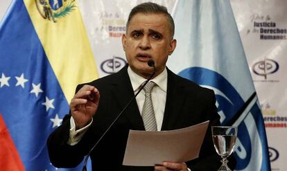 El fiscal general de Venezuela, Tarek Saab, en una rueda de prensa este jueves, en Caracas.