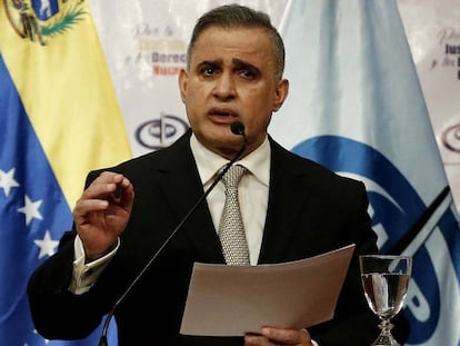 El fiscal general de Venezuela, Tarek Saab, en una rueda de prensa este jueves, en Caracas.