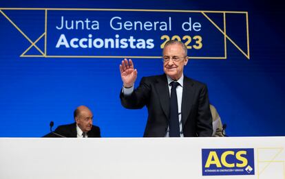 El presidente de ACS, Florentino Pérez, durante la junta de accionistas.