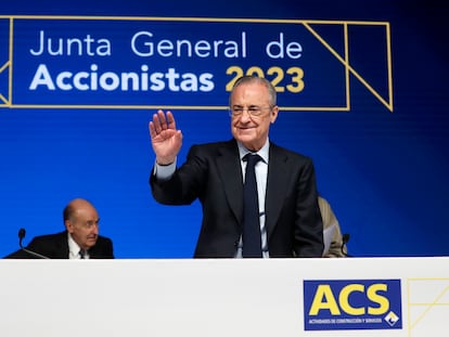 El presidente de ACS, Florentino Pérez, durante la junta de accionistas.