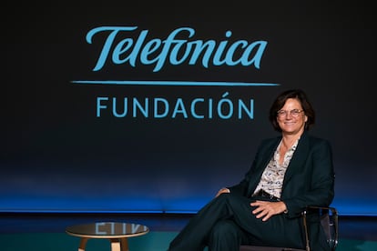 Carmen Morenés, directora general de la Fundación Telefónica, en su sede en el Edificio Telefónica en Gran Vía, en Madrid.