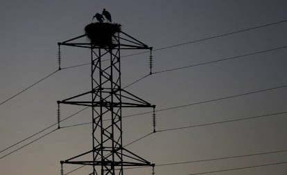 Tendido eléctrico cercano a la catedral de Pamplona.