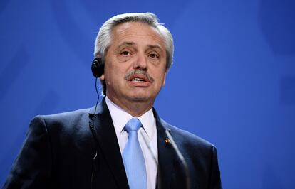 El presidente de Argentina, Alberto Fernández, en conferencia de prensa en Berlín el pasado mes de febrero.