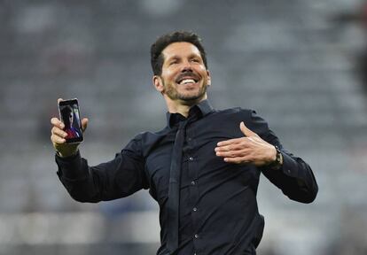 Simeone celebra en Múnich la clasificación del Atlético para la final de la Champions 2016.