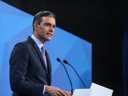 Pedro Sánchez interviene en la cumbre de la OTAN en Madrid.