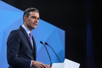 Pedro Sánchez interviene en la cumbre de la OTAN en Madrid.