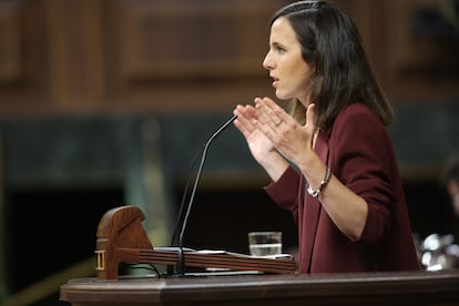 La secretaria general de Podemos, Ione Belarra, interviene en el pleno del Congreso, este miércoles.