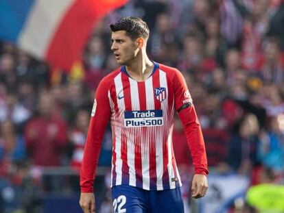 &Aacute;lvaro Morata, jugador del Atl&eacute;tico de Madrid, durante el partico del pasado s&aacute;bado contra el Real Madrid.
 