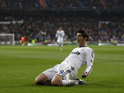 Morata celebra el primer tanto del Madrid.