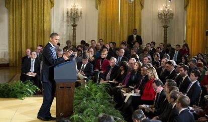 El presidente Obama durante la rueda de prensa en la Sala Este de la Casa Blanca.